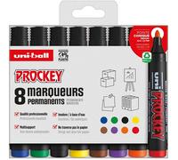 Marqueur permanent Uni Ball Prockey pointe ogive 1,8 à 2,2 mm couleurs assorties - Pochette de 8