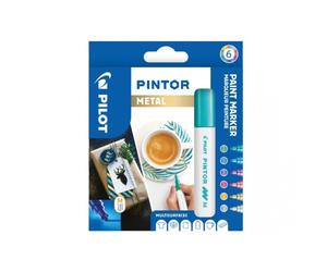 Marqueur pilot pintor peinture base d'eau ultra-couvrante multi surface pointe moyenne résistante set 6 coloris métal