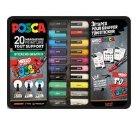 Marqueur posca stickers graffiti pointes et coloris assortis malette metal 20 unites