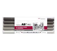 Tombow ABTP-5P-3 Marqueur à base d'alcool ABT PRO à deux pointes, set de 5 pièces, Warm Grey Colors