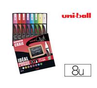 Marqueur uniball craie chalk marker pointe moyenne 2/3mm craie liquide couleur lumineuse pochette 8 unites