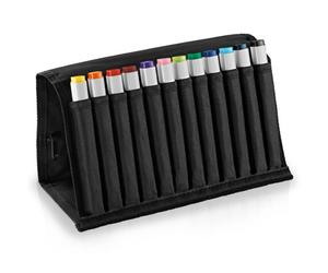 Marqueurs à alcool double face COPIC Classic Fine & Chisel 12pcs, tons de base dans un étui à crayons