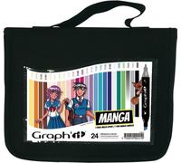 Marqueurs à alcool double face Fine & Chisel GRAPH'IT, 24pcs Manga dans une trousse à crayons