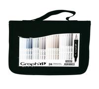 Marqueurs à alcool double face Fine & Chisel GRAPH'IT, 24pcs Mix Greys dans un étui à crayons