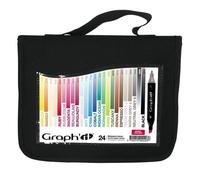 Marqueurs à alcool double face GRAPH'IT Fine & Chisel, 24pcs Basic Colors dans une trousse à crayons