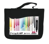 GRAPH’IT Trousse 24 Marqueurs Alcool Double Pointe - Set Manga - Pointe Fine et Biseautée - Illustration, Rough, Scrapbooking et Coloriage - Kit Dessin Complet, Couleurs Gris - Adulte, Enfant