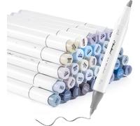 Marqueurs alcool double face Brush & Chisel OHUHU, 36pcs gris + blender