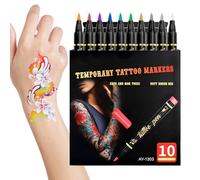Marqueurs de Body Art pour la Peau | Crayons Temporaires 10 Couleurs avec Pochoirs - Marqueur Corps À Paillettes Cosmétiques | Pour Adultes Jeunes Femmes Hommes Fête d'Anniversaire Carnavals Cosplay D