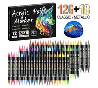 Marqueurs de peinture acrylique 24/48/72/144 couleurs, pointes doubles bicolores pour peinture sur roche, toile, verre, céramique, tissu, plastique, pinceau doux 24Pack-48Colors