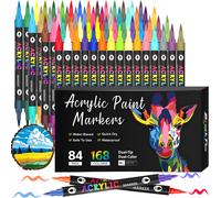 Marqueurs de peinture acrylique, stylos bicolores à double pointe pour peinture sur roche, toile, bois, verre, céramique, tissu, plastique, œuf. Embouts de pinceau doux 36Pack-72 Colors