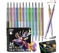 Marqueurs de peinture - Stylos Marqueurs à base d'huile 14.5 X 16.5 X 1.5 Cm | Stylos de peinture à écriture lisse double extrémité 24 couleurs Set | DIY Marqueurs d'art pour album photo Ceramic