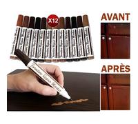 Marqueurs de retouche pour meubles - Ensemble de 6 - 6 coloris - Séchage 20 s - Résine couvrante longue durée