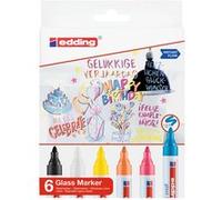 edding 95 marqueur pour verre - multi-couleur - 4 stylos - pointe ronde 1,5-3 mm - marqueurs effaçables pour vitres - marquer des surfaces en verre (vitres, tableaux,tableau blancs) - effaçables à sec