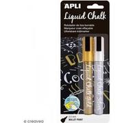 APLI Marqueurs craie effaçables 014847 - Pointe ronde 5,5 mm - Or et Argent - Lot de 2