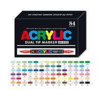 Marqueurs Feutre Acrylique - 84 Couleurs - Double Pointe - Séchage Rapide - Résistance à la Décoloration pour Coloriage,Verre,Tissu