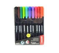 Kores - K-Marker P1 : Marqueurs permanents de couleur, pointe fine en fibre, encre résistante à l'eau et à faible odeur, pour toutes les surfaces, lot de 10 couleurs assorties