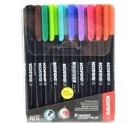 Kores - K-Marker P1 : Marqueurs permanents de couleur, pointe fine en fibre, encre résistante à l'eau et à faible odeur, pour toutes les surfaces, lot de 10 couleurs assorties