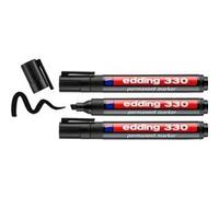 edding 330 Marqueur permanent - noir - 3 stylos - pointe biseautée 1-5 mm - sèche vite, résiste à l'eau et aux frottements - pour carton, plastique, bois, métal, verre