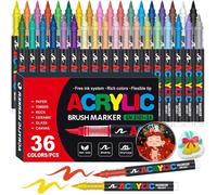 Marqueurs Peinture Acrylique 36 Couleurs, Pointe Pinceau, Stylos Acryliques pour Galets, Bois, Verre, Tissu - Loisirs Créatifs