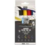 Pébéo – Marqueurs pour cuir et simili Setacolor Cuir X5 – 5 couleurs primaires, pointe extra-fine