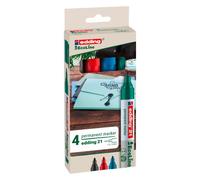 Marqueurs permanents rechargeables Ecoline Edding E21 - Pochette de 4 couleurs assorties