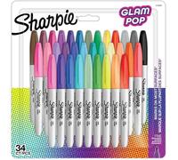 Sharpie Marqueurs permanents Glam Pop – Pointe fine, couleurs assorties – 34 pièces