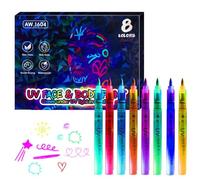 Marqueurs Phosphorescents - Stylos De Maquillage Effaçables Pour Les Fêtes, Ensemble D'art Fluorescent UV, Emballage 14 Cm X 10,6 Cm, Formule Lavable Sans Danger Pour La Peau, Pigment Synthétique Non