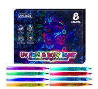 Marqueurs phosphorescents - Stylos de peinture corporelle lavables pour la peau du visage et le tissu | Kit de maquillage effaçable et lumineux pour les activités artisanales de fête - Outils de