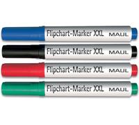 Marqueurs pour tableau à feuilles mobiles MAUL, pointe biseautée 3,0-6,0 mm, 4 pièces, rouge, vert, bleu, noir