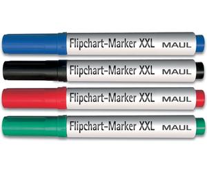 Marqueurs pour tableau à feuilles mobiles MAUL, pointe biseautée 3,0-6,0 mm, 4 pièces, rouge, vert, bleu, noir