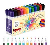 Marqueurs pour tableau blanc, coffret de 36, 12 couleurs, pointe ronde de 2,7 mm, effaçables à sec, faible odeur