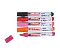 Marqueurs Pour Textiles - Edding - 4500 - Set De 5 - Pointe Ronde - Opaque - Base Aqueuse