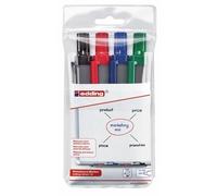 edding retract 12 marqueur pour tableaux blancs - noir,rouge,bleu,vert - 4 stylos - Pointe ronde 1,5-3 mm - sans capuchon - pour une utilisation d'une main sur tableau blanc,magnétique, en liège, mémo
