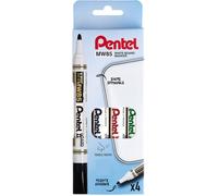 Pentel MW85/4 Pochette de 4 Marqueurs effaçables pour tableau Blanc pointe conique moyenne Noir/Rouge/Bleu/Vert
