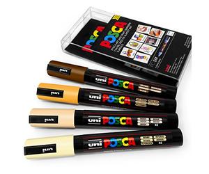 Marqueurs Uni Posca - PC-5 M pour art et peinture - lot de 4 dans une pochette en plastique - couleurs de peau