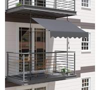 Marquise de balcon - manivelle manuelle protection solaire store extensible 250 x 120 cm - fixation par serrage sans percer - UV 50+ - toile enduite dePolyuréthane- cadre aluminium - gris foncé