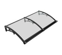 Marquise de Porte extérieur 120x60cm Polycarbonate cintré Noir, gouttière | Polycarbonate transparent, anti-UV, gouttière intégrée, support aluminium noir, pour porte, terrasse, balcon, montage facile