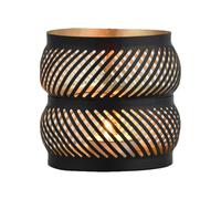 Marrakech - Bougeoir décoratif scandinave rond en métal - 12 cm - Noir et doré - Photophore Malinda comme décoration de printemps, salon, table - Bougeoir moderne pour bougies chauffe-plat comme