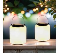 Marrakech Lot de 2 lanternes solaires pour extérieur avec anse en verre 33 cm | Lanterne scandinave d'extérieur solaire LED Erlin Blanc IP65 étanche comme décoration de jardin