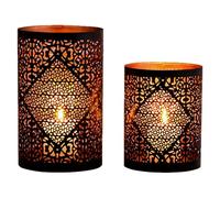Marrakech - Lot de 2 photophores décoratifs scandinaves Yazim - Noir et doré - Métal - Photophore pour le printemps, le salon, la table - Décoration exquise pour bougies chauffe-plat
