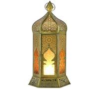 Marrakech Louay Bougeoir décoratif bohème en métal et verre Orange 40 cm | Lanterne orientale comme décoration marocaine pour balcon, jardin ou salon | Décoration de jardin pour l'extérieur