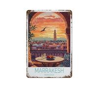 Marrakech Maroc Plaque en métal Voyage Affiche Art Impression Décoration Rétro Métal Peinture Garage Style 8x12 pouces (20x30 cm)