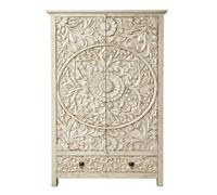 Marrakesch Buffet Haut Surya Blanc en Bois Massif 190 cm, sculpté à la Main, Style bohème