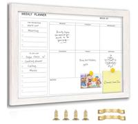 Marribol Calendrier hebdomadaire effaçable à sec pour mur 40,6 x 30,5 cm, cadre en bois massif, design minimaliste/moderne, tableau blanc magnétique pour liste de choses à faire, mémo, école, maison