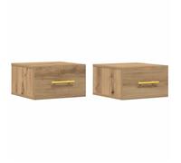 Marron Cabinet de chevet, CLARENCE, Meuble de nuit, 2 pcs, chêne artisanal 35 x 35 x 20 cm LV2867