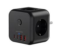 Mars Gaming MD-CUBE20, Powercube Multifonction Compact, 3X Prises SCHUKO + 2X USB-C + 2X USB-A, Charge Rapide PD 20W, Technologie GaN, Bouton on/Off avec Indicateur LED, 9 Protections, Noir