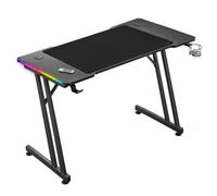 Mars Gaming MGD-A120RGB Bureau Gaming 120x60cm Fibre de Carbone ARGB | Tapis de Souris XXL, Structure en Acier, Double Pied en Z, Support pour Casque et Porte-Gobelet, Gestion des Câbles, Noir