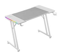 Mars Gaming MGD-A120RGB Bureau Gaming 120x60cm Fibre de Carbone ARGB | Tapis de Souris XXL, Structure en Acier, Double Pied en Z, Support pour Casque et Porte-Gobelet, Gestion des Câbles, Blanc