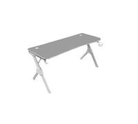 Mars Gaming MGD140W Bureau Gaming 140cm x 60cm Gris/Blanc, Plateau Fibre de Carbone, Cadre Acier Blanc, Charge Max 100kg, avec Tapis Nanotextile