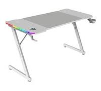 Mars Gaming MGD-X140RGB, Bureau Gaming Ergonomique, Éclairage ARGB avec Télécommande, Surface Fibre de Carbone, Tapis XXL, Supports Casque et Boisson, Gestion Câbles, Bureau Gaming 140x60cm, Blanc